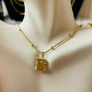 Gold Initial Necklace with CZ Accents 18" long